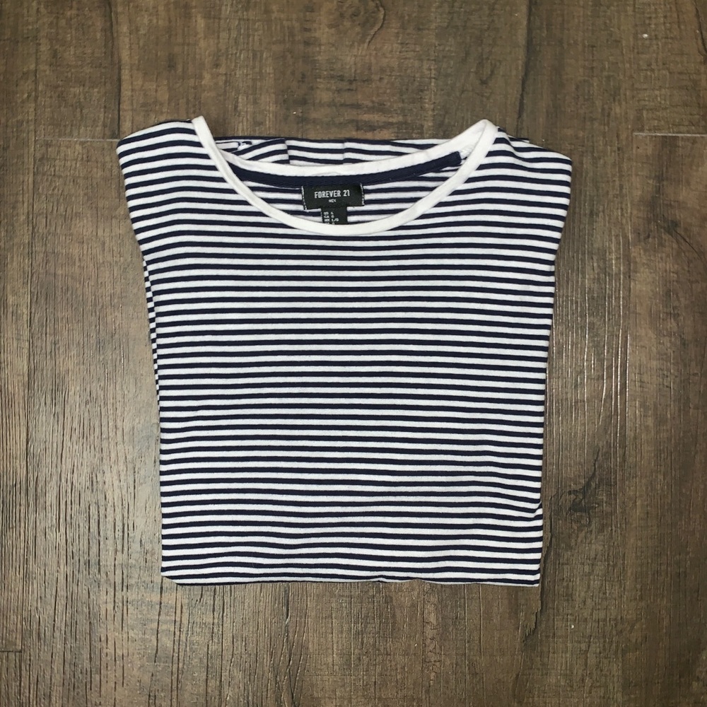 Navy and White Striped Crew Neck